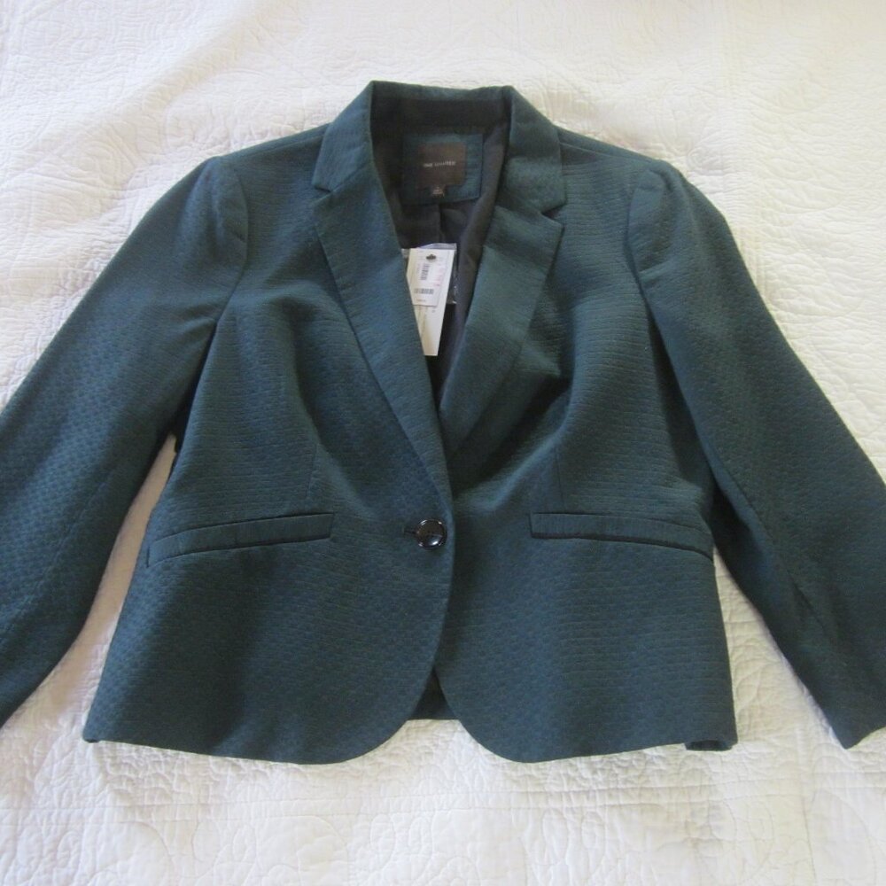 The Limited Blazer L Green Textured Fabric 3/4 Sleeve Career